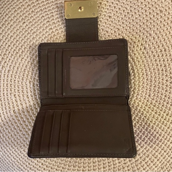 Coach Signature Brown and Tan Wallet with Gold Clasp - Picture 6 of 9